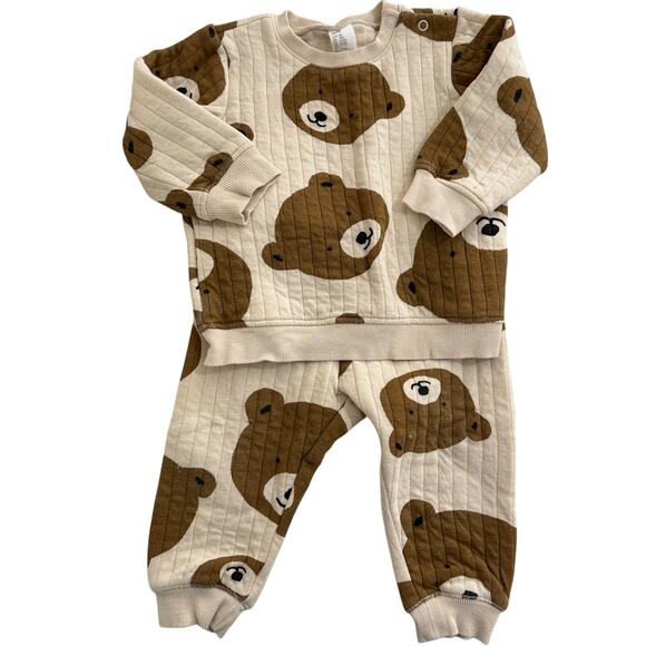 H&M Light Beige Bears 2 Piece Quilted Set Size 12 Months Teddy Bear - Picture 2 of 9